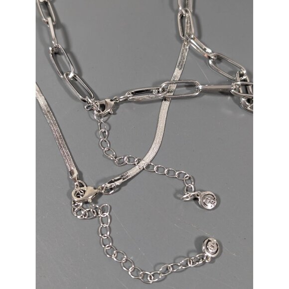 CATO Set of 2 Silver Tone Chain Necklaces Paperclip Chain Herringbone 20" NEW - Picture 6 of 7
